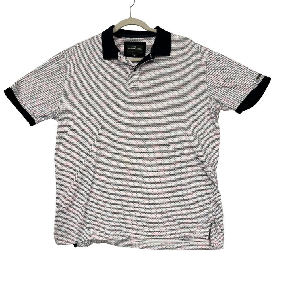 Rodd & Gunn Polo Shirt Mens Medium White Brick Geometric Cotton Casual